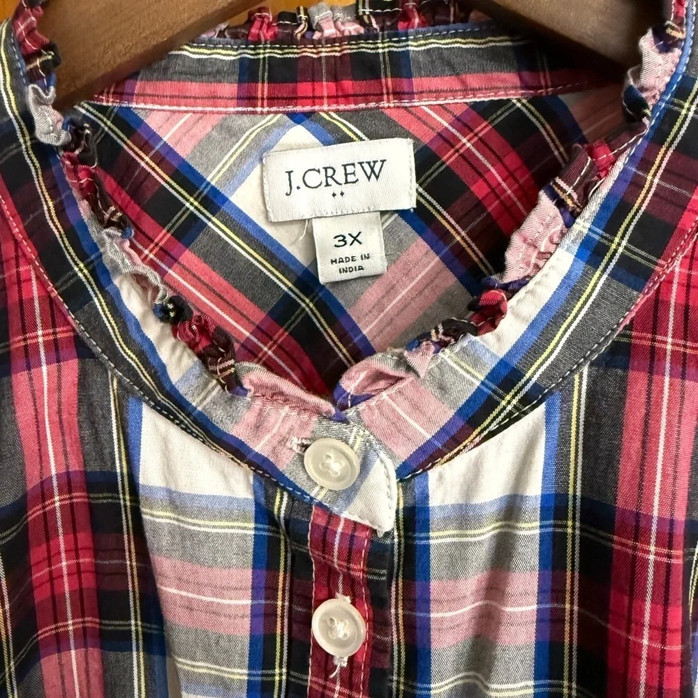 J. Crew Tartan Button Up Top with Ruffled Collar